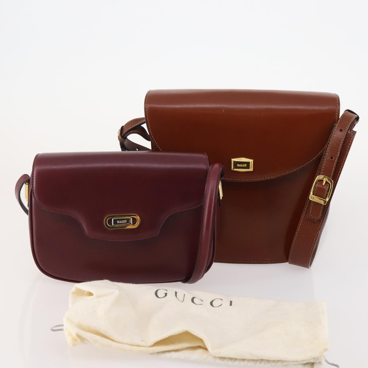 BALLY Shoulder Bag Leather 2 Set Brown Bordeaux Auth 176708