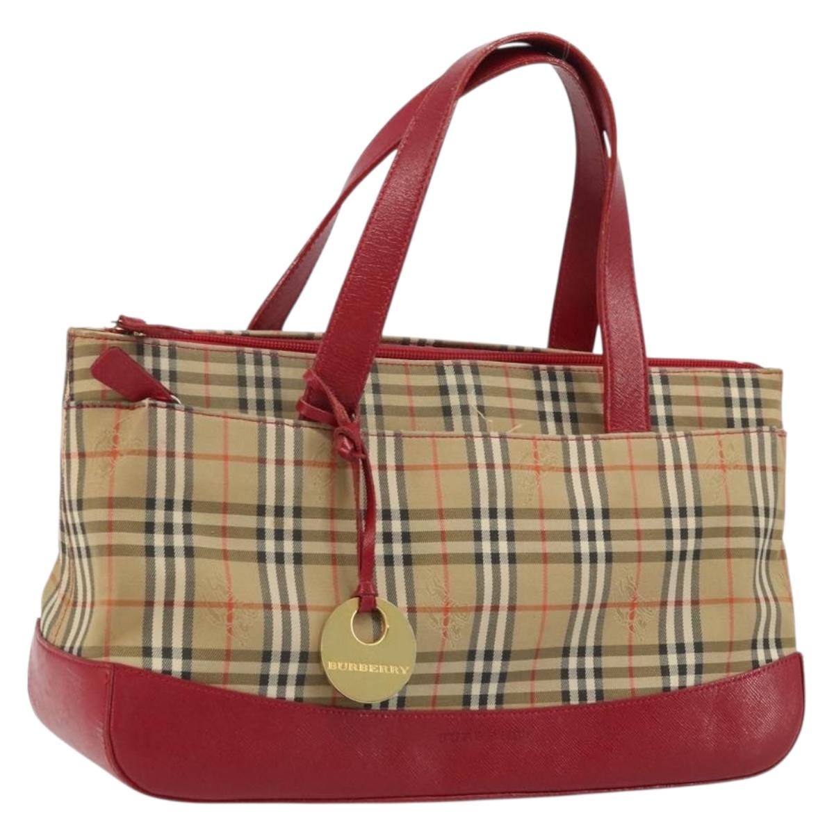 BURBERRY Nova Check Hand Bag Canvas Beige Gold Auth 176714