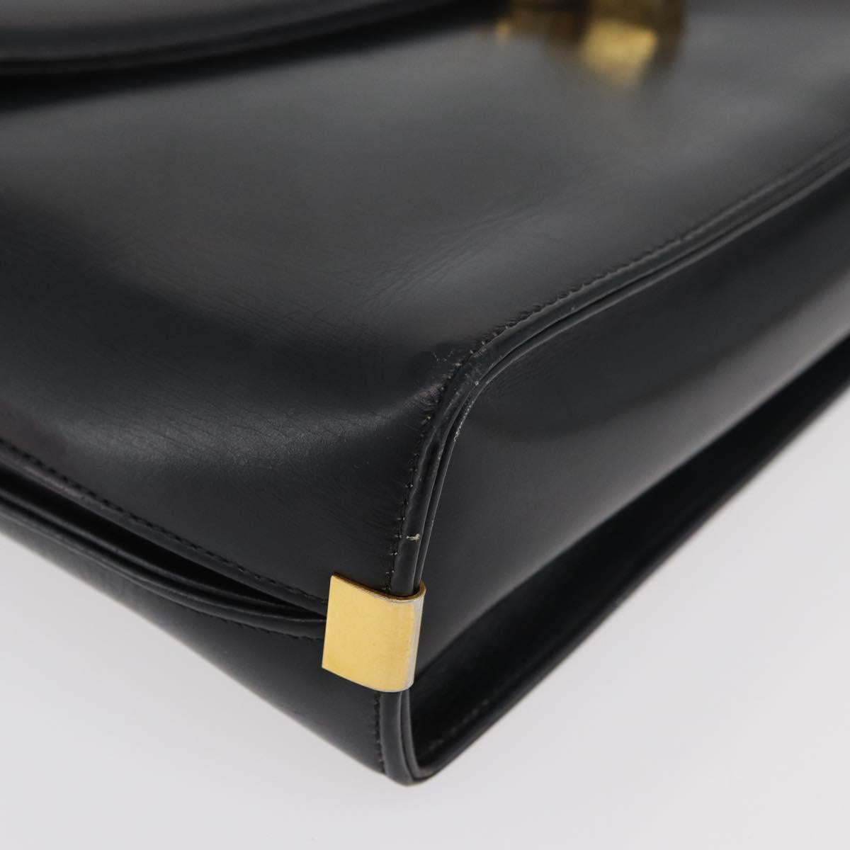Christian Dior Hand Bag Calf Skin Black Gold Auth 176736