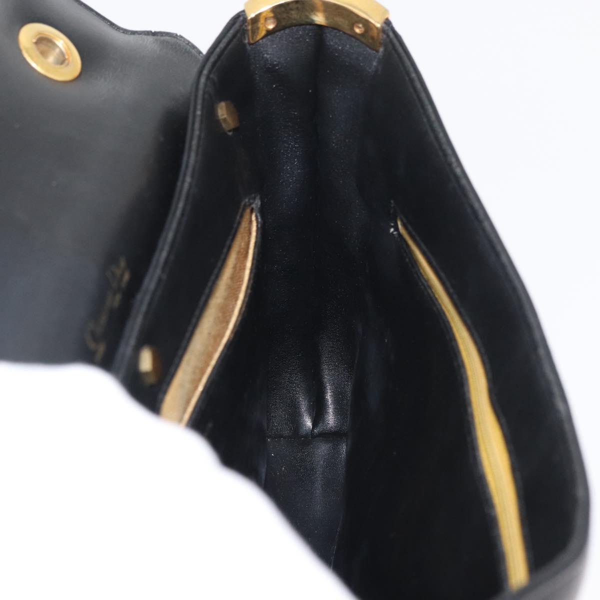 Christian Dior Hand Bag Calf Skin Black Gold Auth 176736
