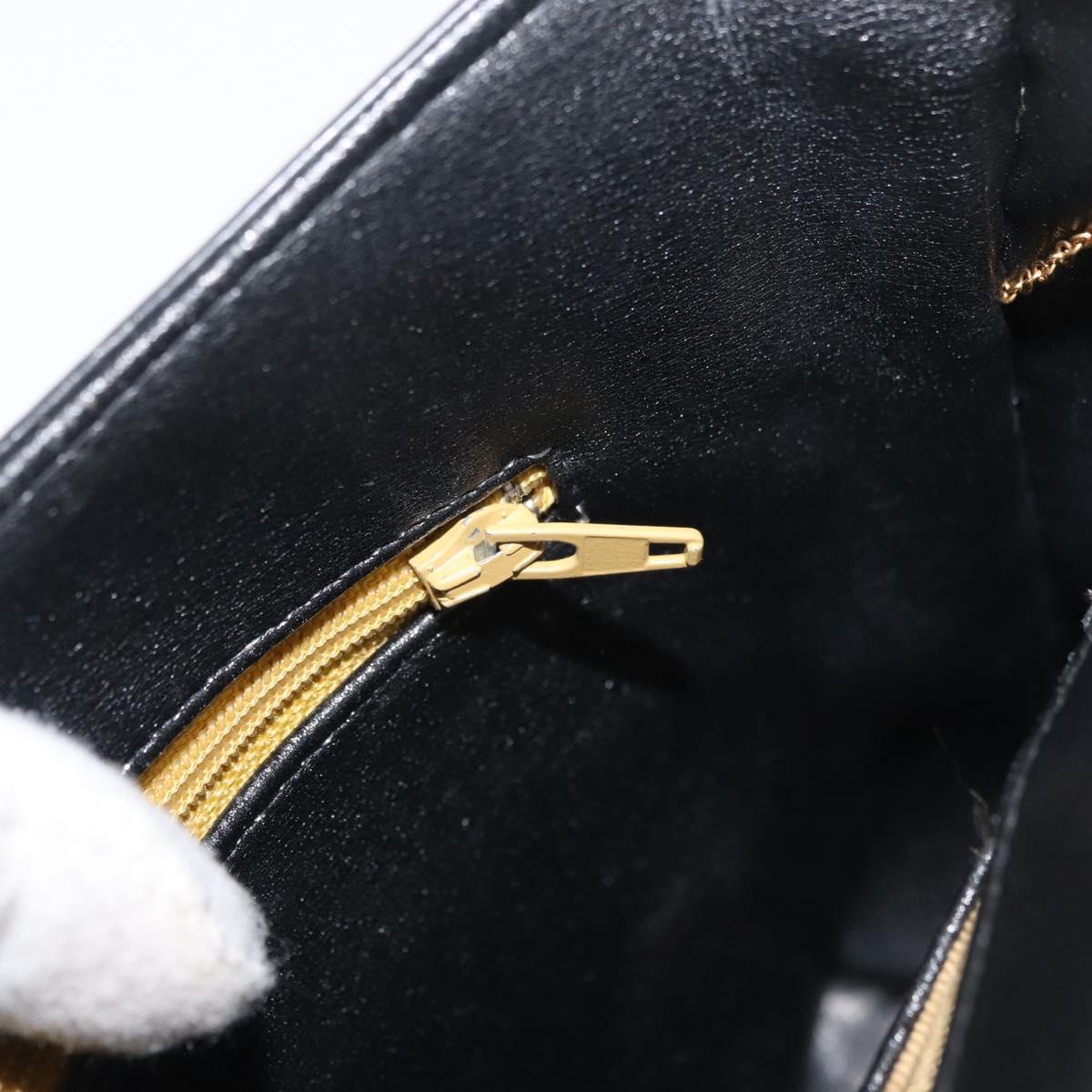 Christian Dior Hand Bag Calf Skin Black Gold Auth 176736