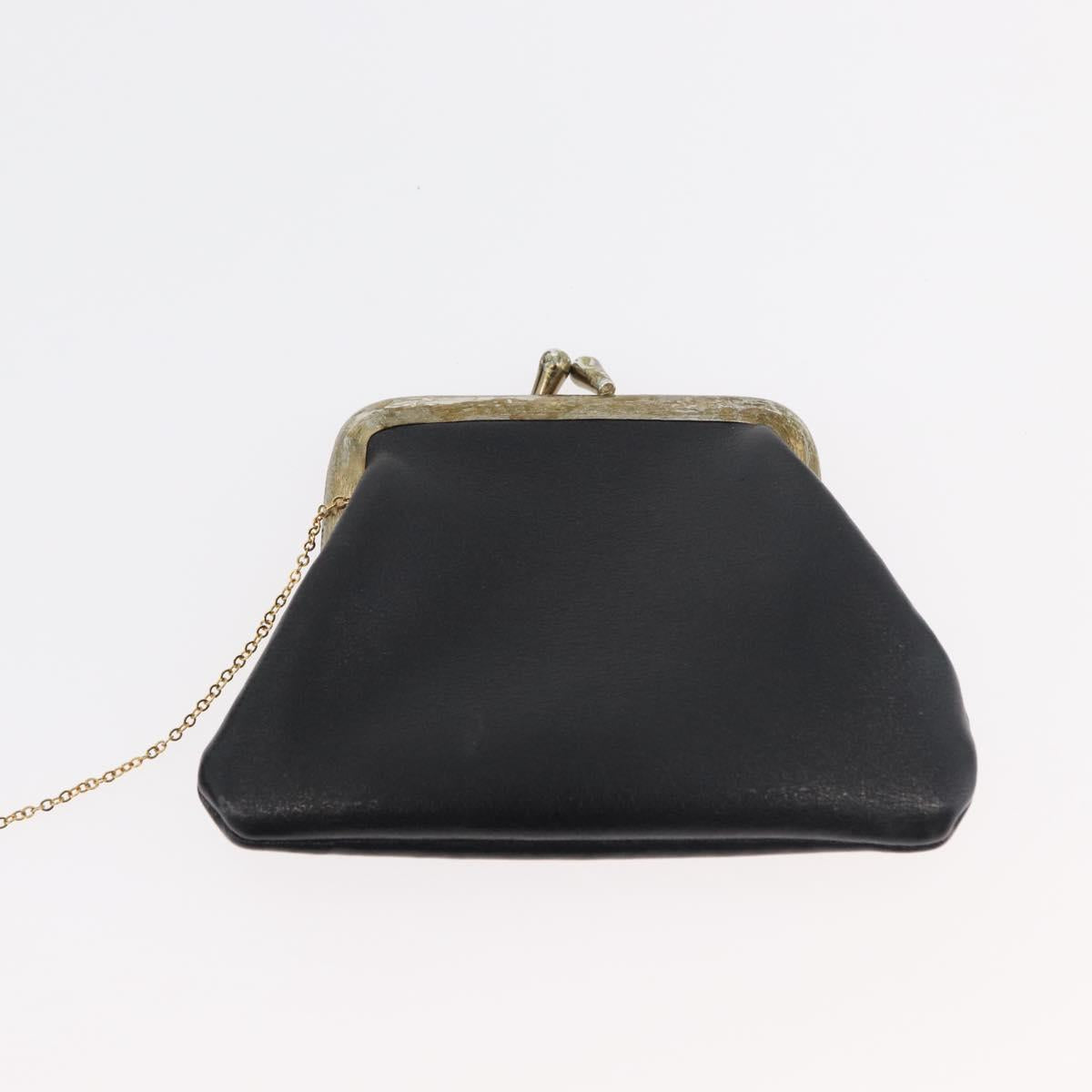 Christian Dior Hand Bag Calf Skin Black Gold Auth 176736