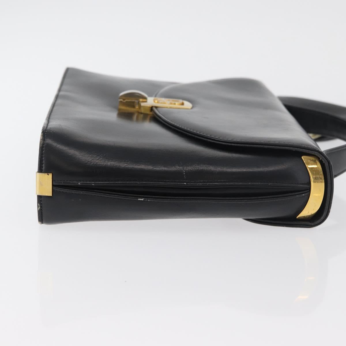 Christian Dior Hand Bag Calf Skin Black Gold Auth 176736