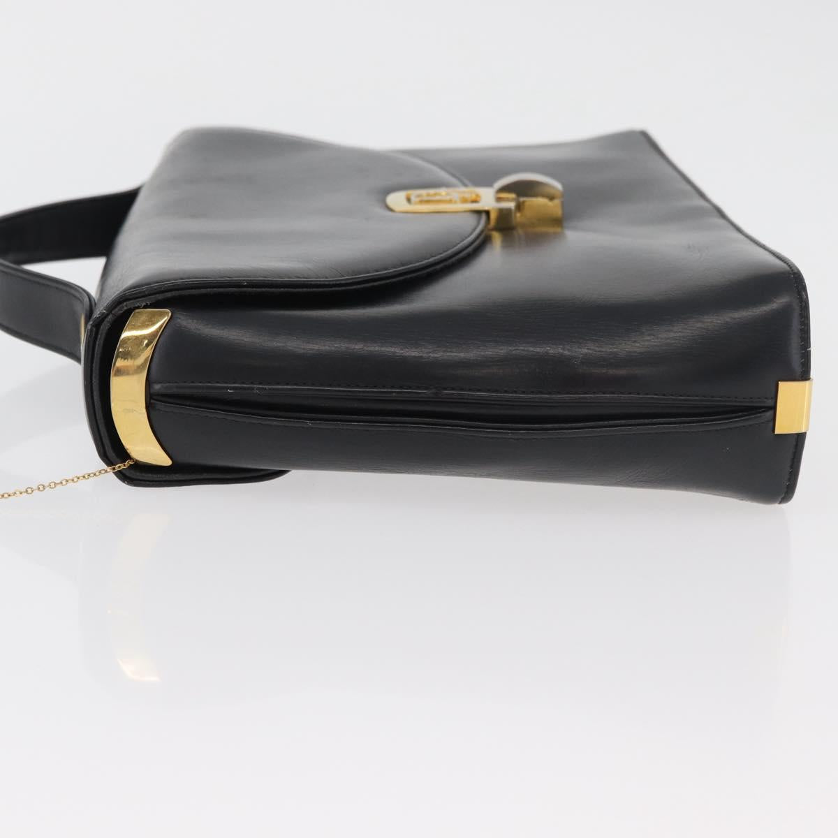 Christian Dior Hand Bag Calf Skin Black Gold Auth 176736