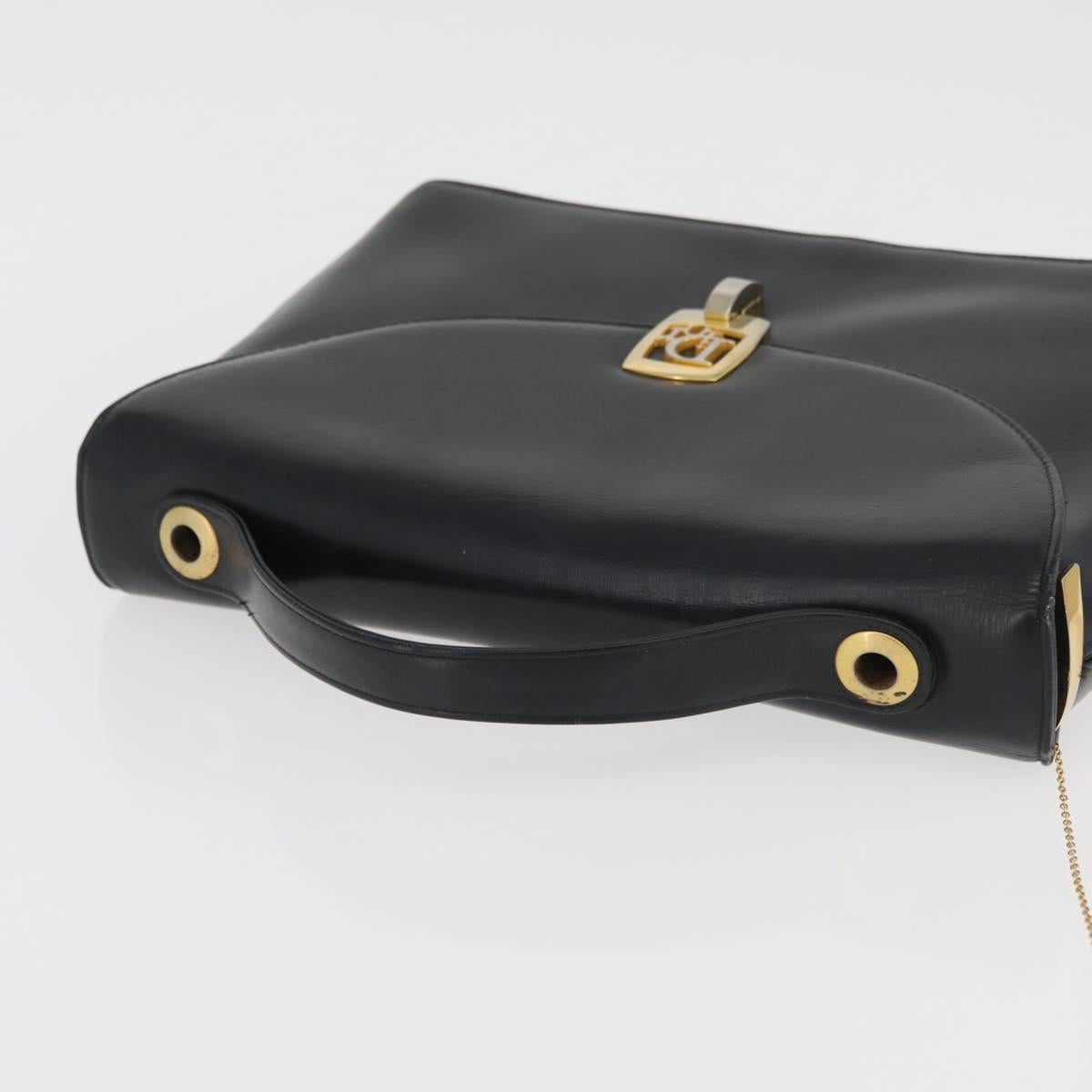 Christian Dior Hand Bag Calf Skin Black Gold Auth 176736
