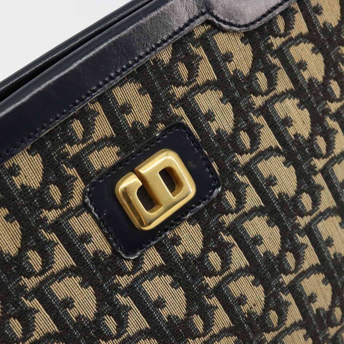 Christian Dior Trotter Canvas Hand Bag Navy Gold Auth 176737