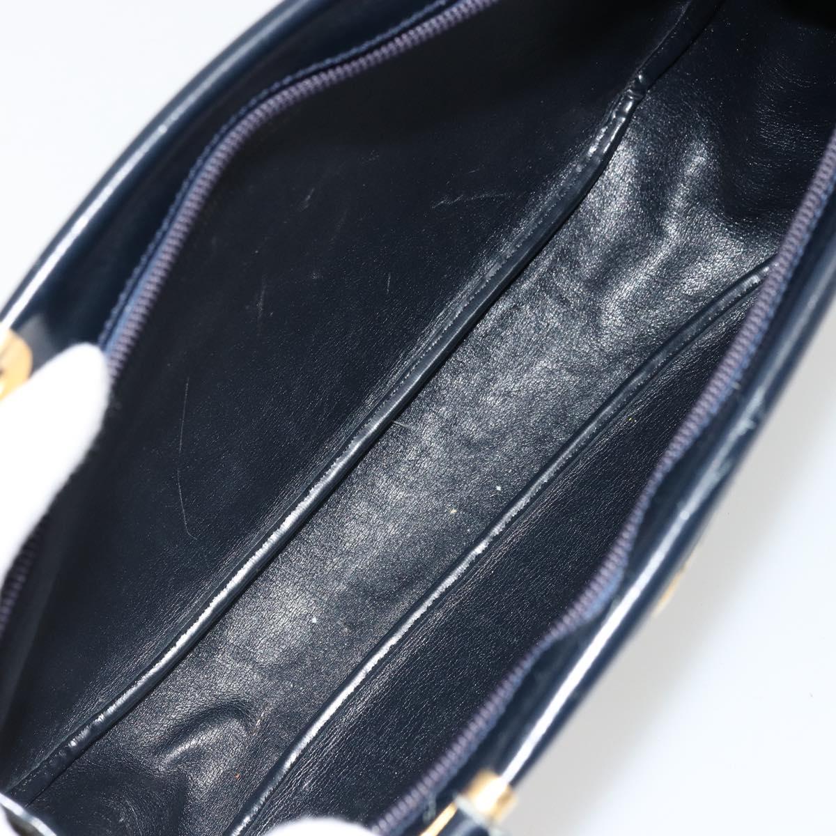 Christian Dior Trotter Canvas Hand Bag Navy Gold Auth 176737