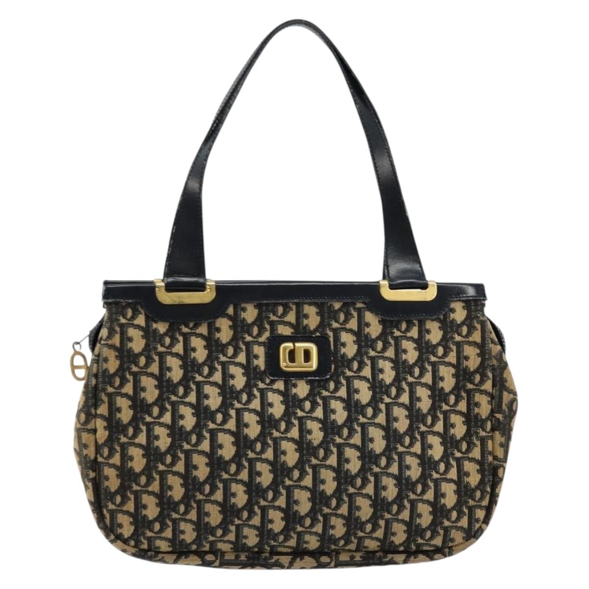 Christian Dior Trotter Canvas Hand Bag Navy Gold Auth 176737