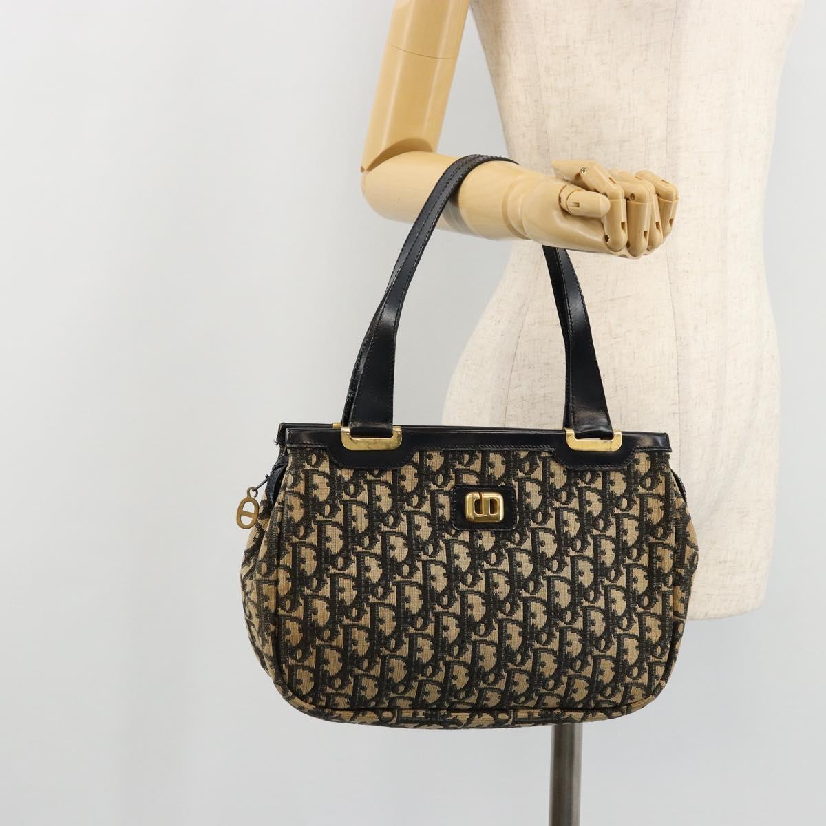 Christian Dior Trotter Canvas Hand Bag Navy Gold Auth 176737