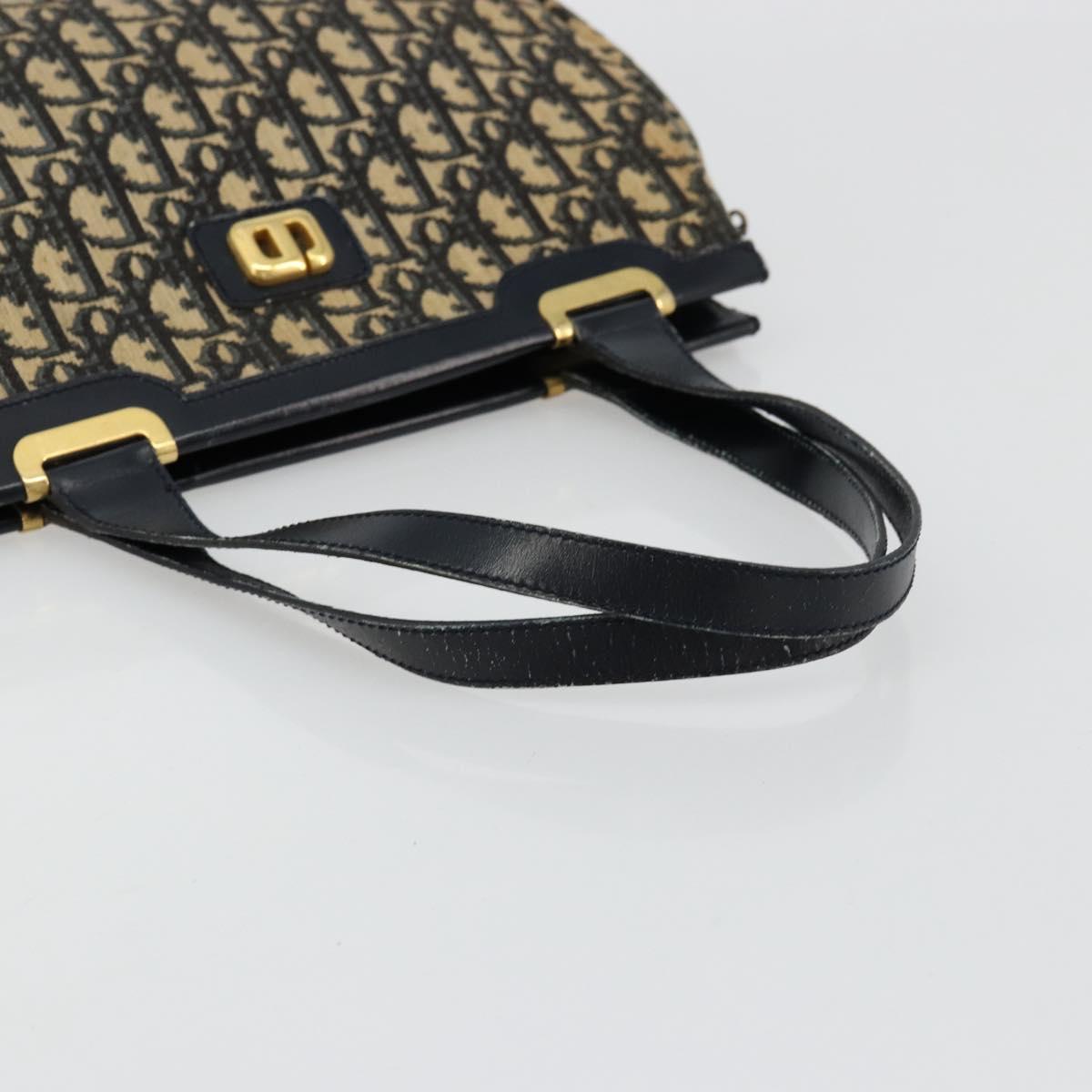 Christian Dior Trotter Canvas Hand Bag Navy Gold Auth 176737