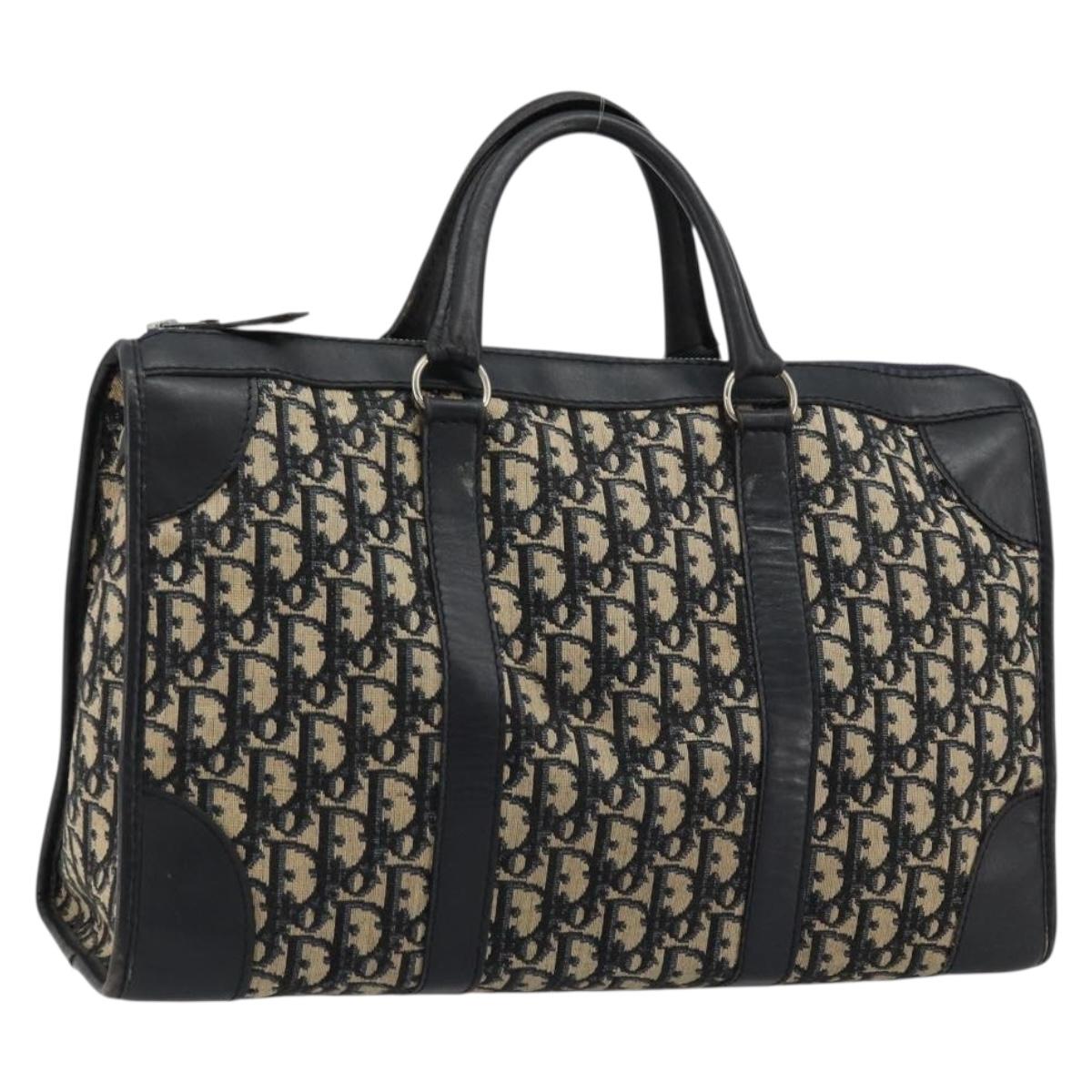 Christian Dior Trotter Canvas Boston Bag Navy Silver Auth 176738