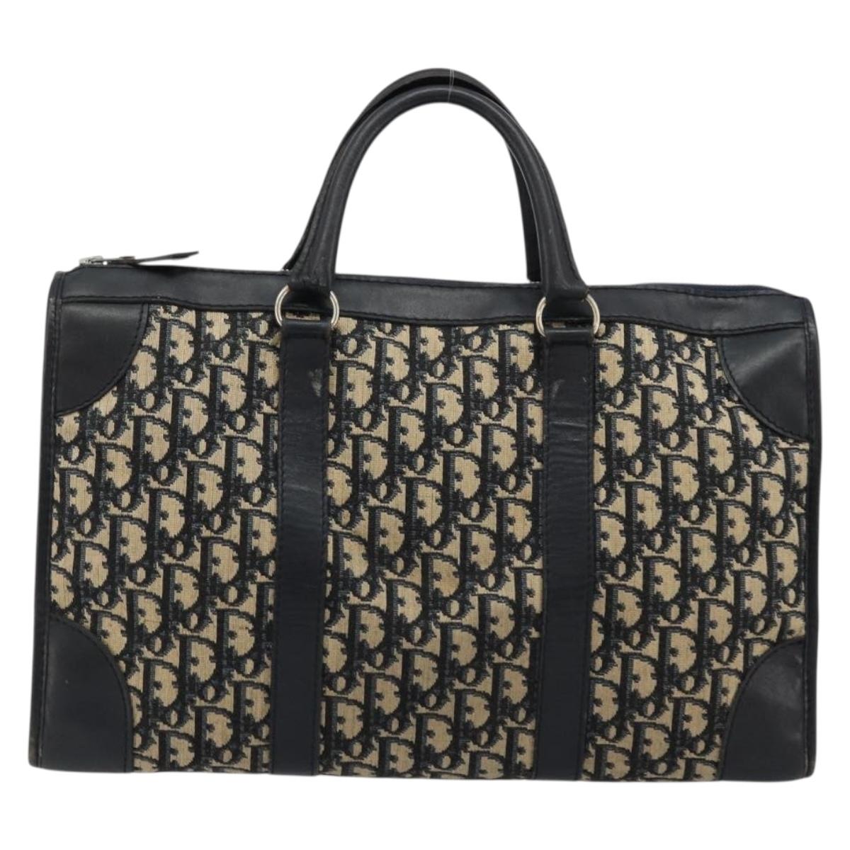 Christian Dior Trotter Canvas Boston Bag Navy Silver Auth 176738