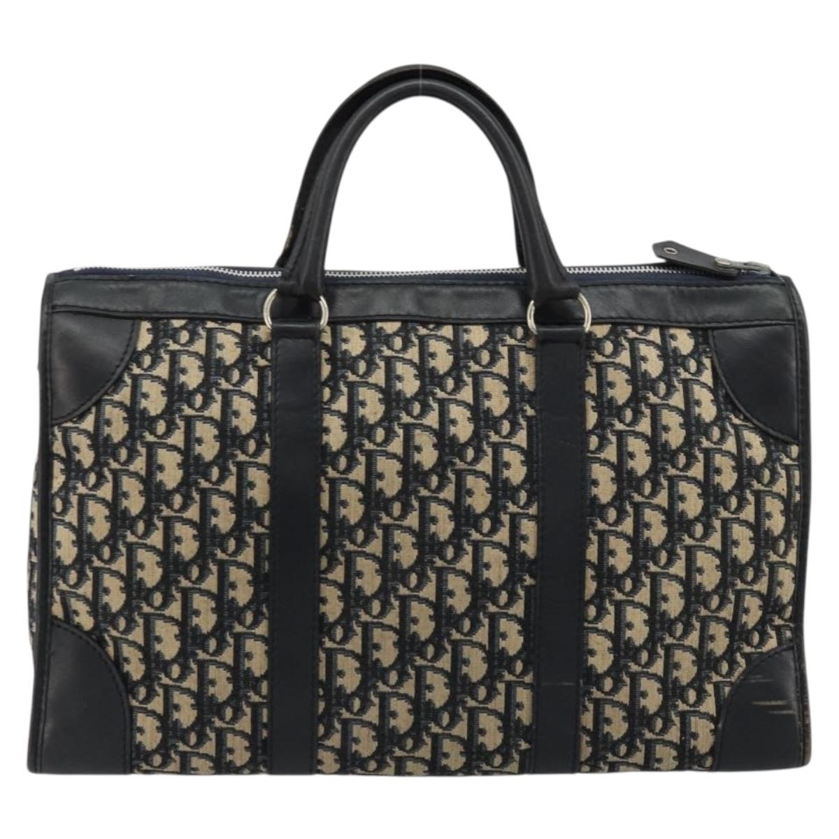 Christian Dior Trotter Canvas Boston Bag Navy Silver Auth 176738