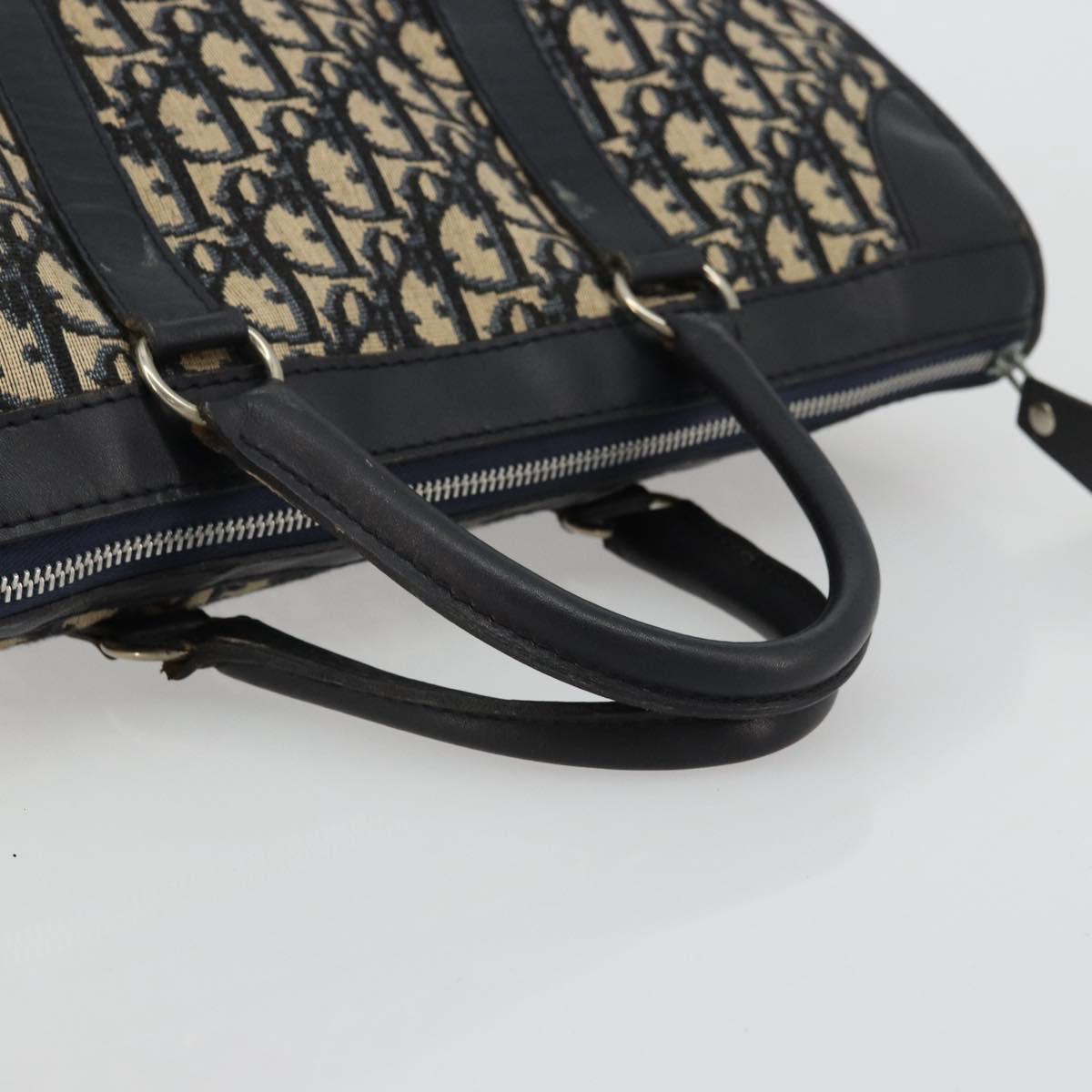 Christian Dior Trotter Canvas Boston Bag Navy Silver Auth 176738