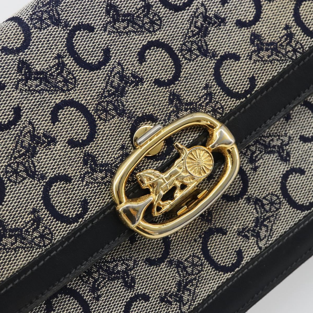CELINE C Sulky Shoulder Bag Canvas Navy Gold Auth 176739