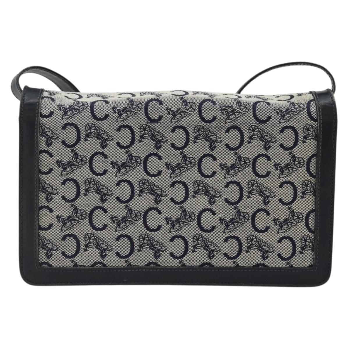CELINE C Sulky Shoulder Bag Canvas Navy Gold Auth 176739