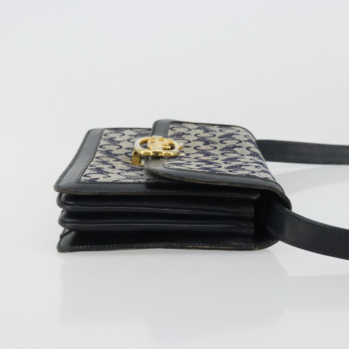 CELINE C Sulky Shoulder Bag Canvas Navy Gold Auth 176739
