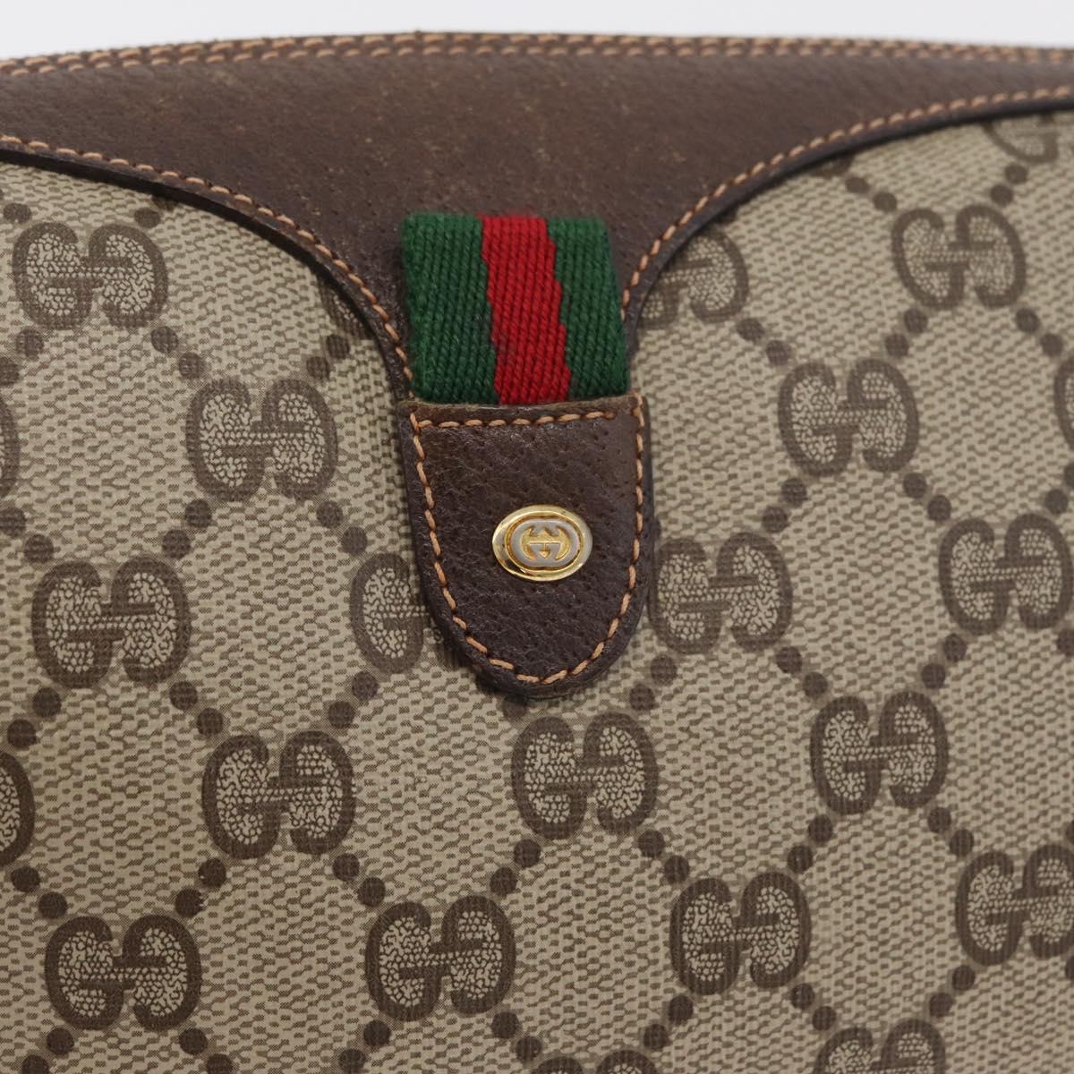GUCCI GG Supreme Web Sherry Line Bag PVC Beige Gold 89 02 018 Auth 176741