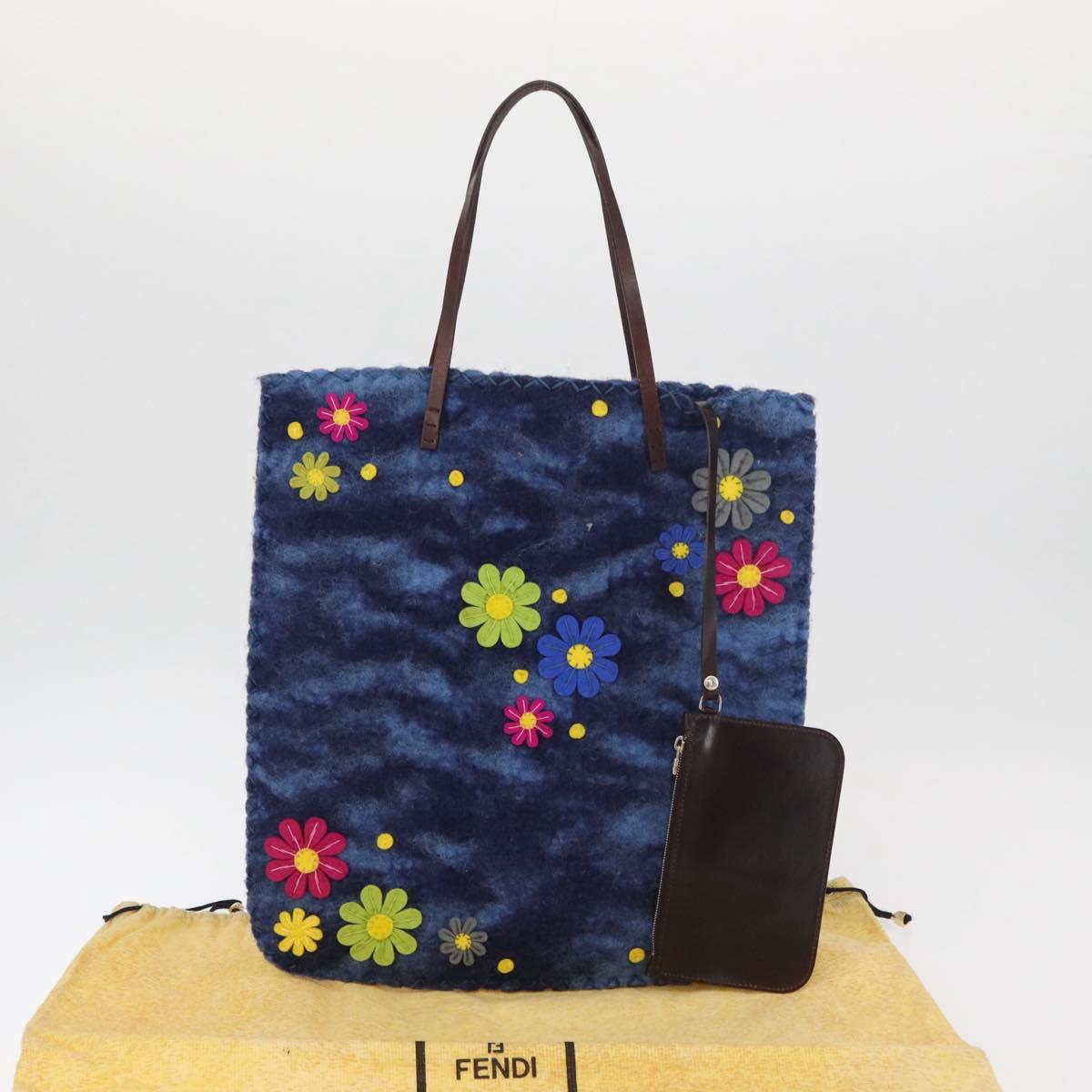 FENDI Tote Bag Wool Blue Auth 176743V
