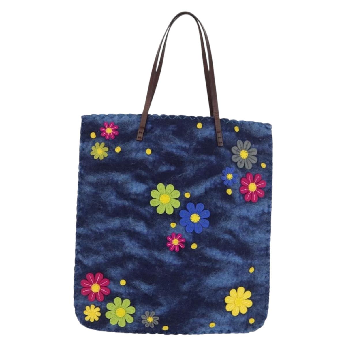 FENDI Tote Bag Wool Blue Auth 176743V