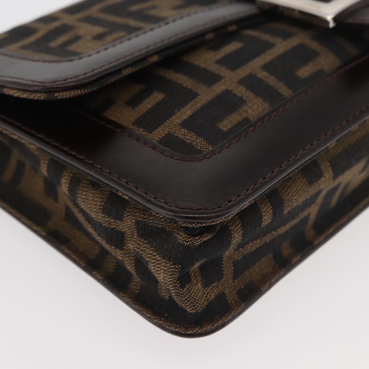 FENDI Zucca Canvas Mamma Baguette Shoulder Bag Black Brown Auth 176746SAV