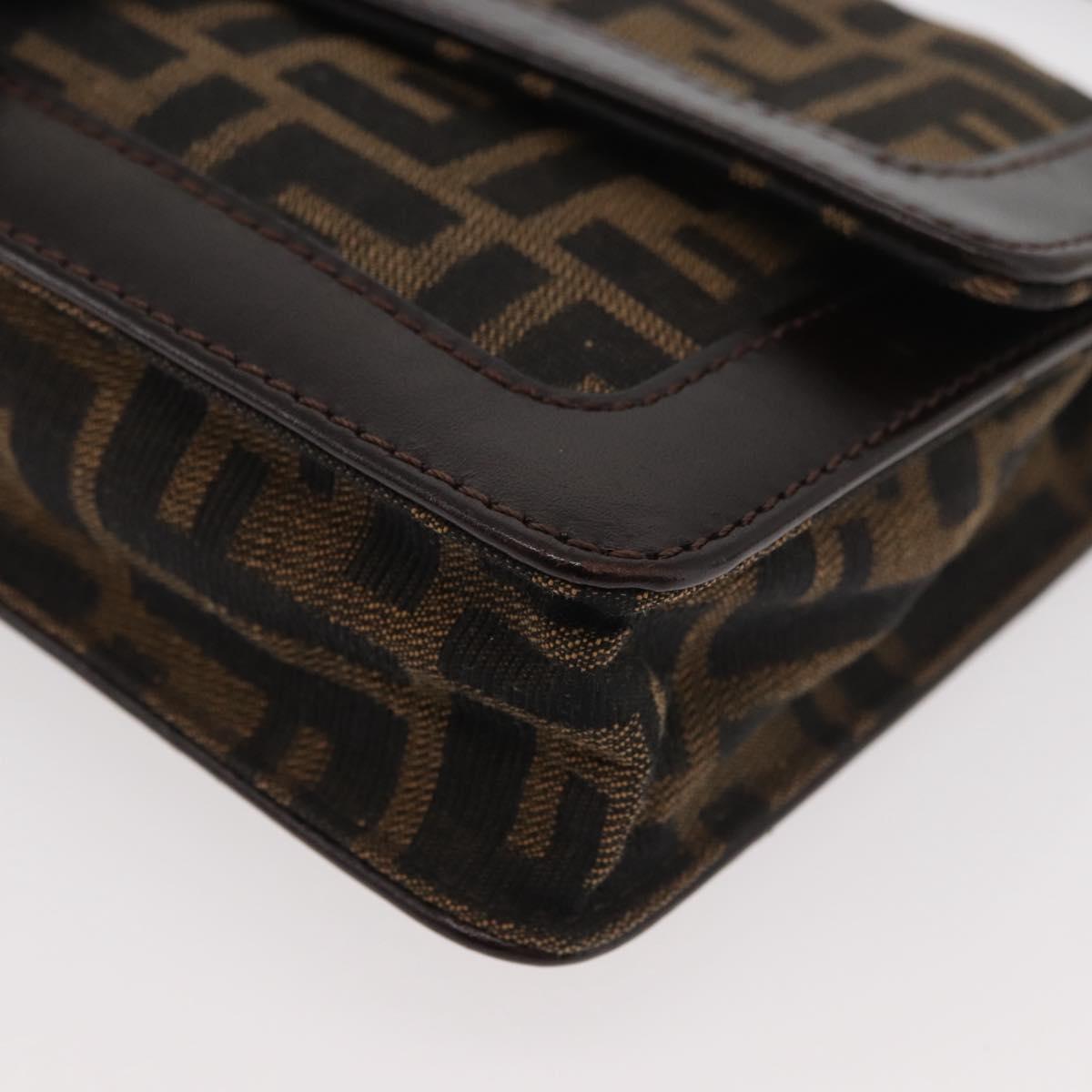FENDI Zucca Canvas Mamma Baguette Shoulder Bag Black Brown Auth 176746SAV