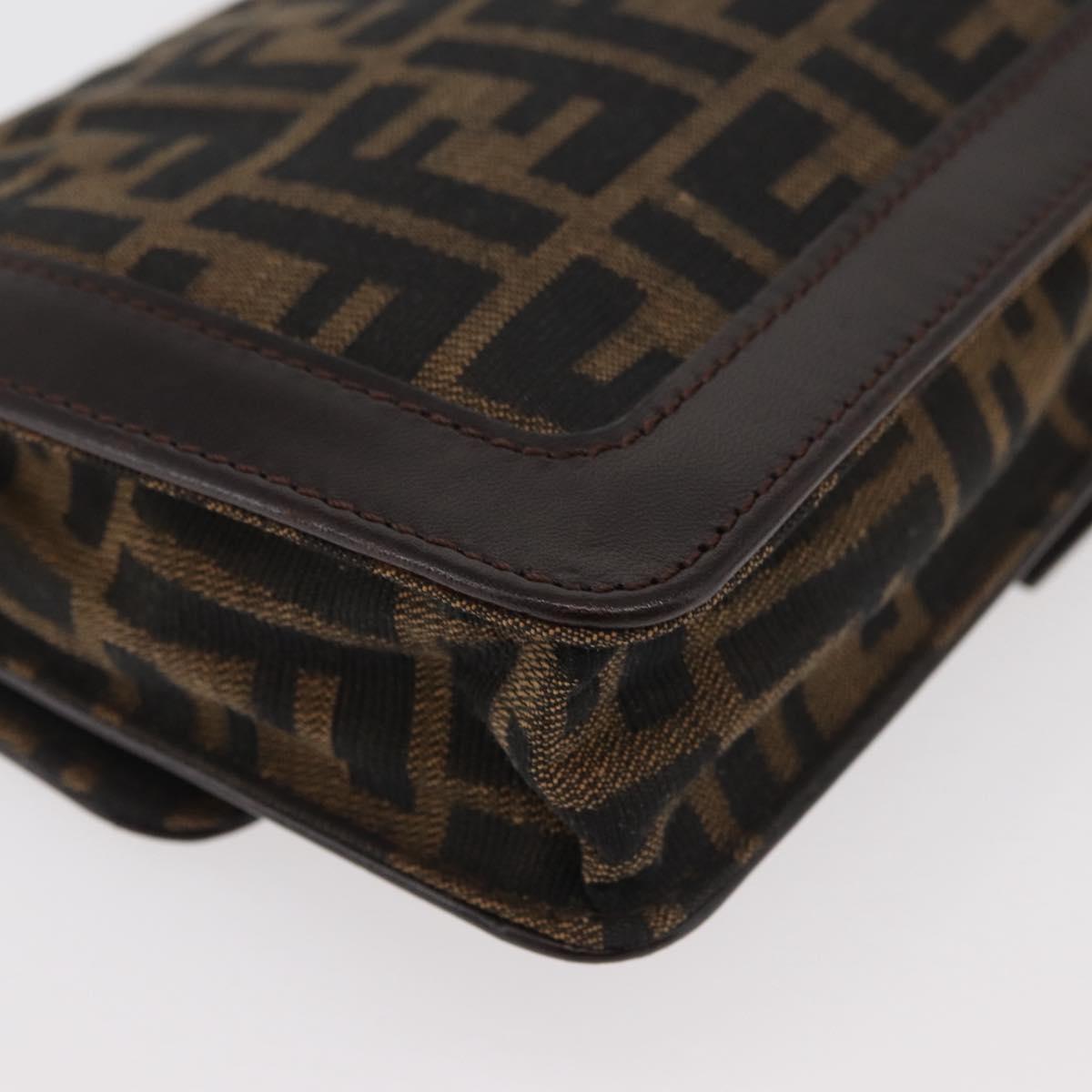 FENDI Zucca Canvas Mamma Baguette Shoulder Bag Black Brown Auth 176746SAV