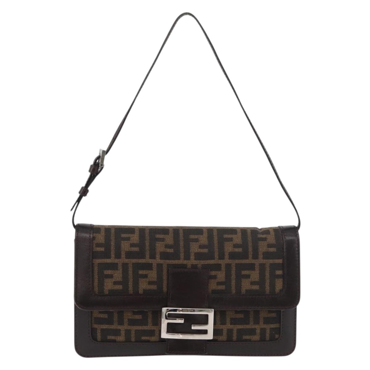 FENDI Zucca Canvas Mamma Baguette Shoulder Bag Black Brown Auth 176746SAV