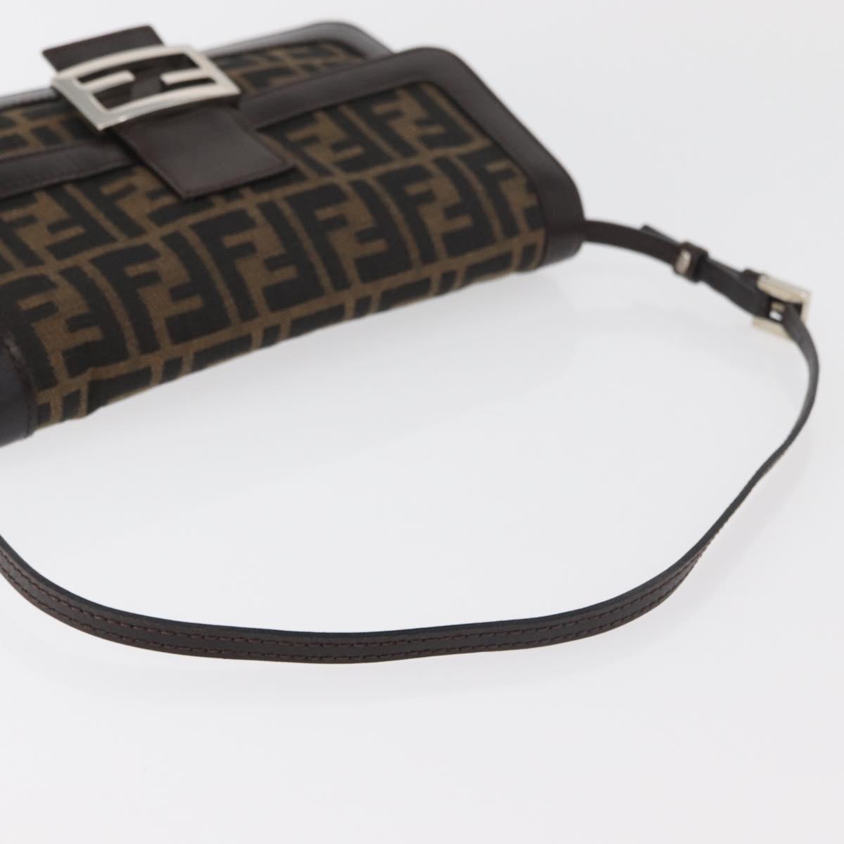 FENDI Zucca Canvas Mamma Baguette Shoulder Bag Black Brown Auth 176746SAV