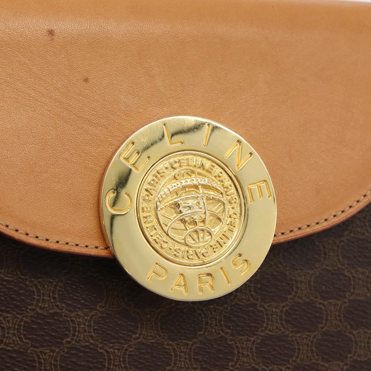 CELINE Macadam Canvas Medallion Hand Bag PVC Leather Brown Gold Auth 176759A
