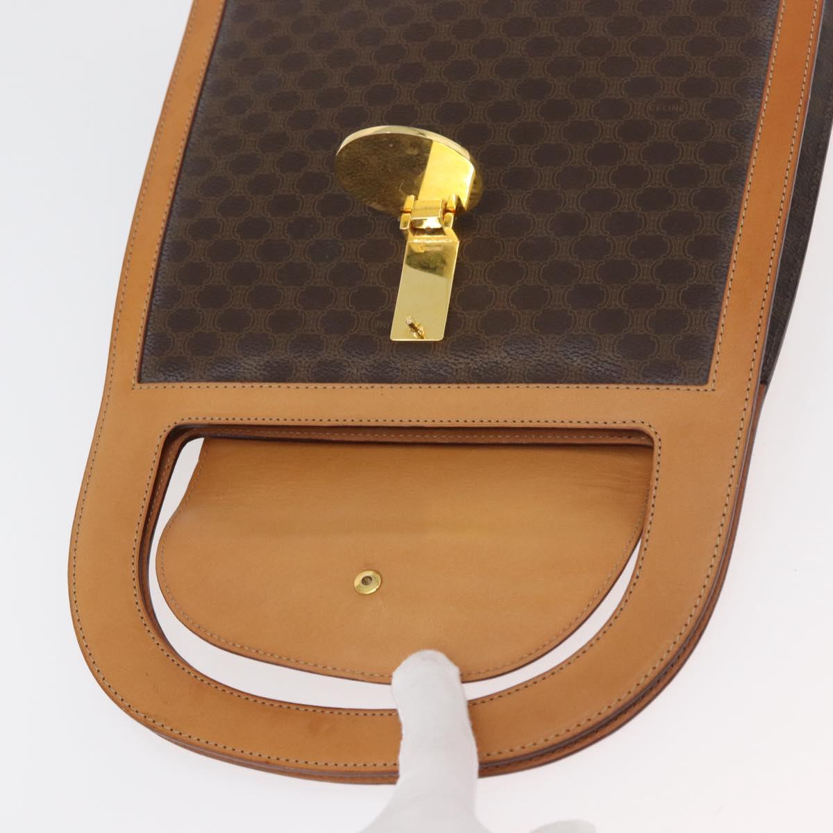 CELINE Macadam Canvas Medallion Hand Bag PVC Leather Brown Gold Auth 176759A