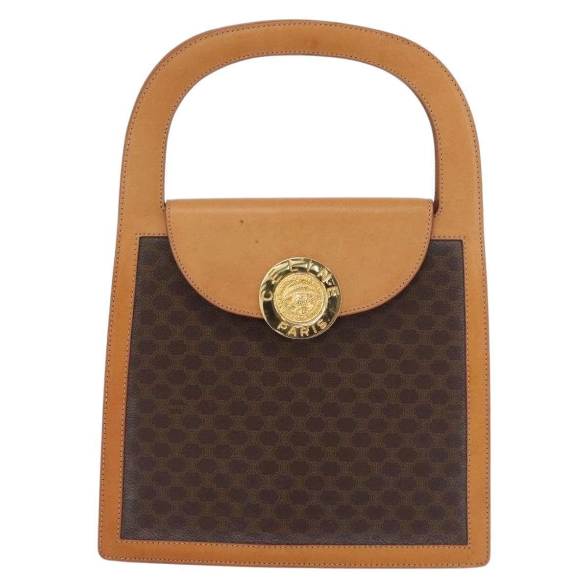 CELINE Macadam Canvas Medallion Hand Bag PVC Leather Brown Gold Auth 176759A