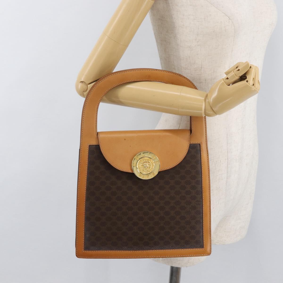 CELINE Macadam Canvas Medallion Hand Bag PVC Leather Brown Gold Auth 176759A