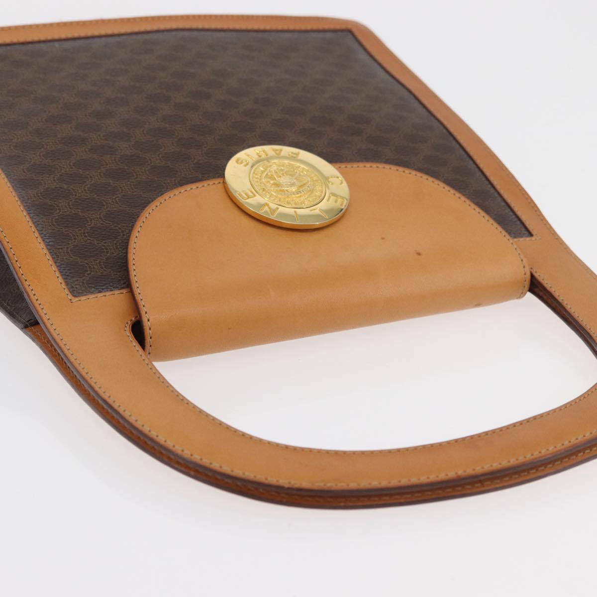 CELINE Macadam Canvas Medallion Hand Bag PVC Leather Brown Gold Auth 176759A