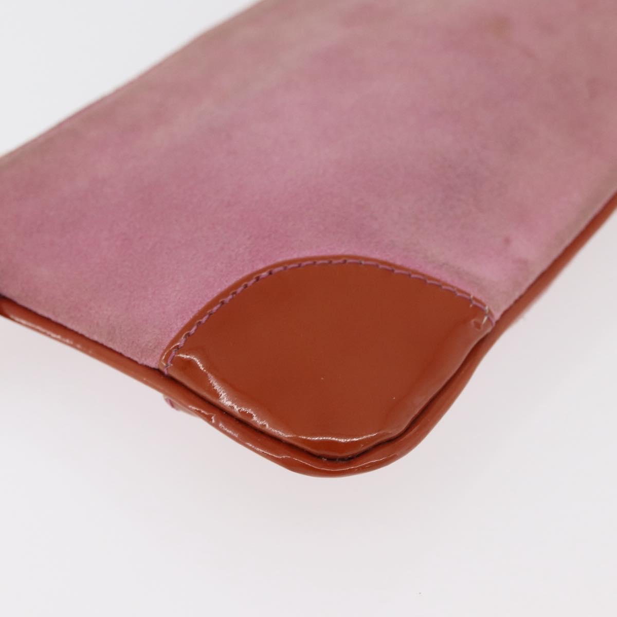 CHANEL Icon Series Pouch Suede Pink Gold CC Auth 176765