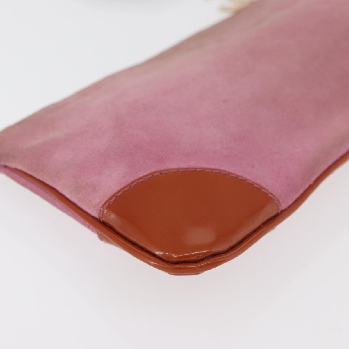CHANEL Icon Series Pouch Suede Pink Gold CC Auth 176765