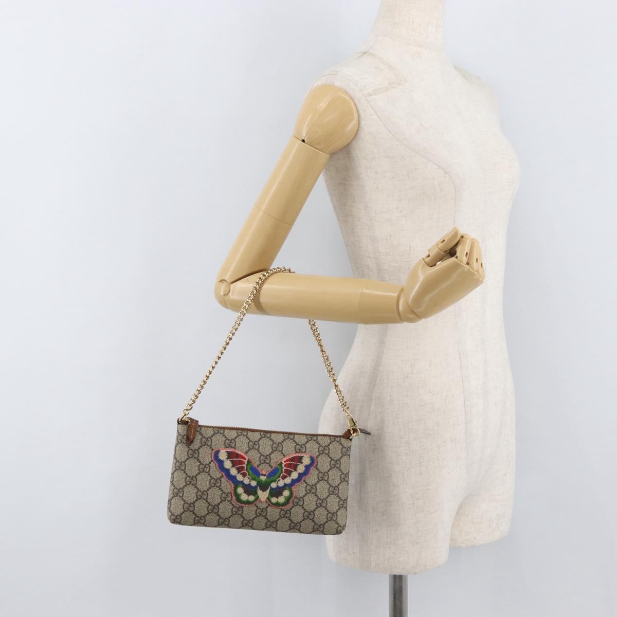 GUCCI GG Supreme Chain Shoulder Bag PVC Beige Gold 456866 Auth 176776A