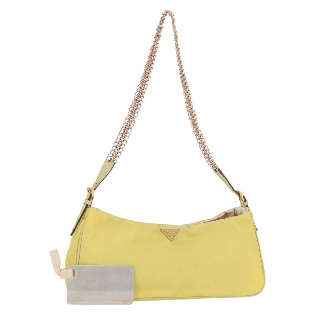 PRADA Chain Shoulder Bag Nylon Yellow Gold Auth 176777A