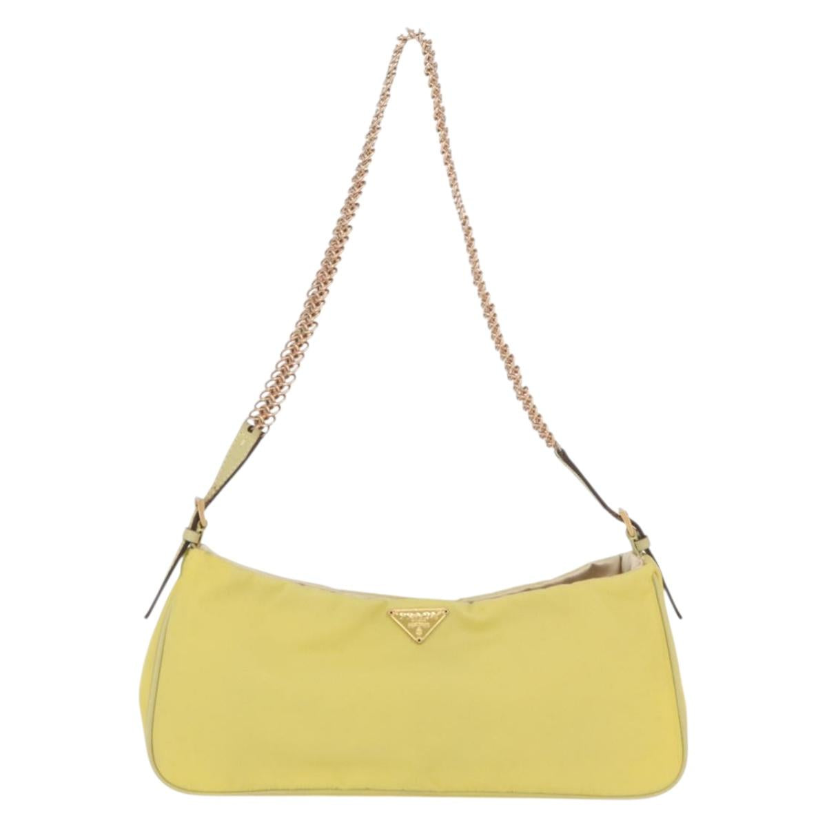 PRADA Chain Shoulder Bag Nylon Yellow Gold Auth 176777A