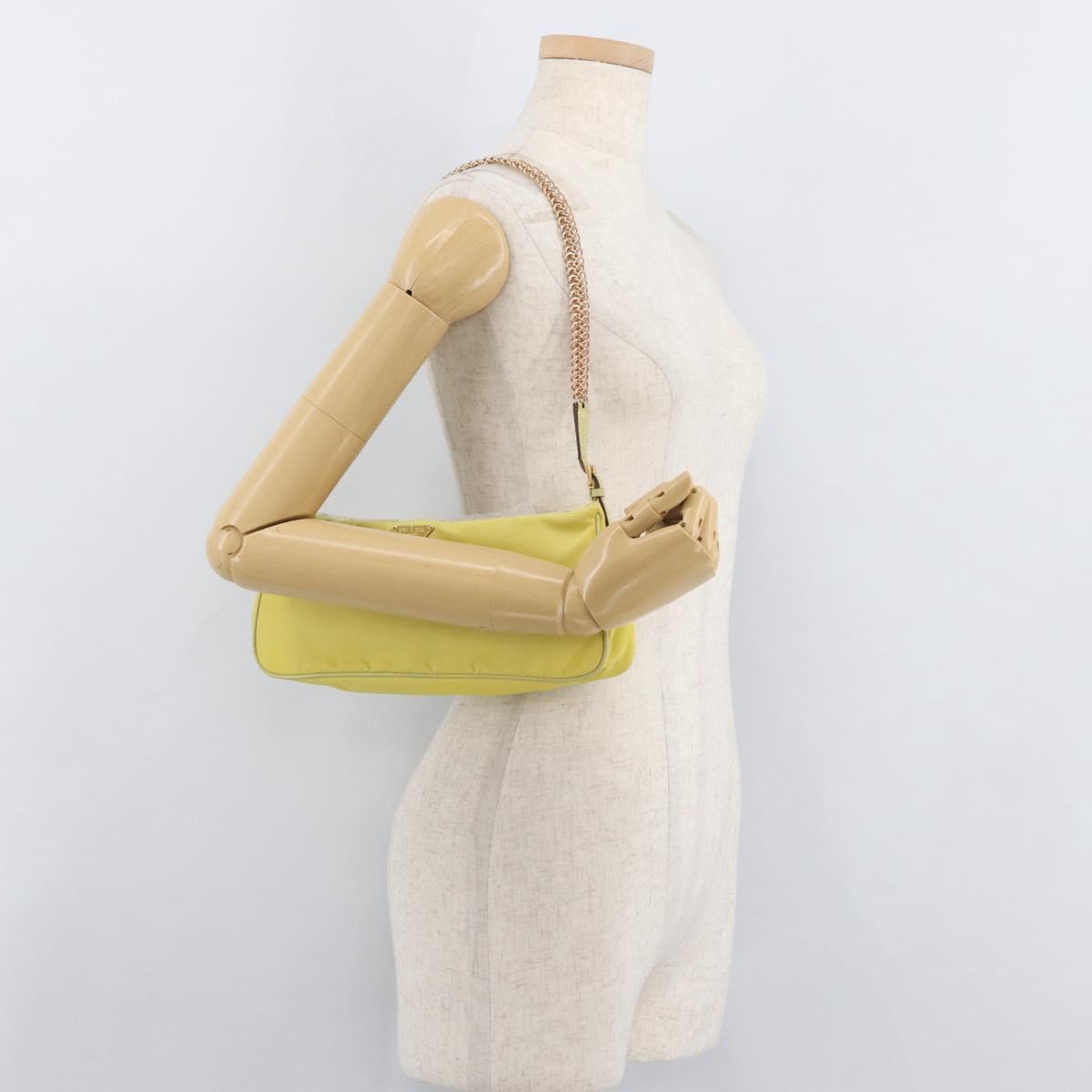 PRADA Chain Shoulder Bag Nylon Yellow Gold Auth 176777A