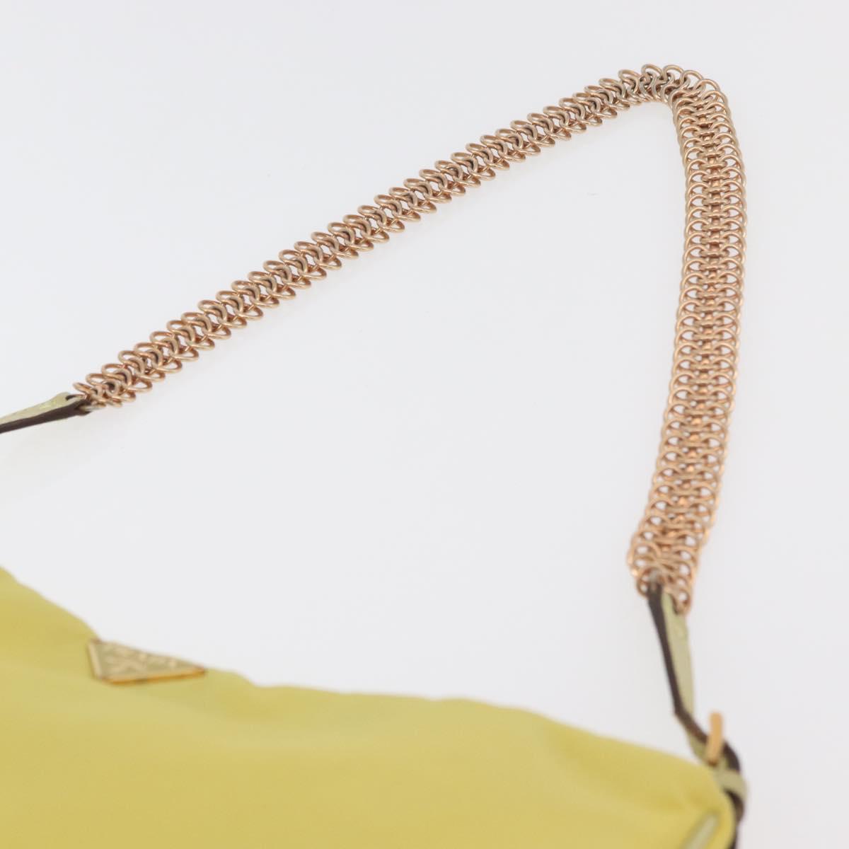 PRADA Chain Shoulder Bag Nylon Yellow Gold Auth 176777A