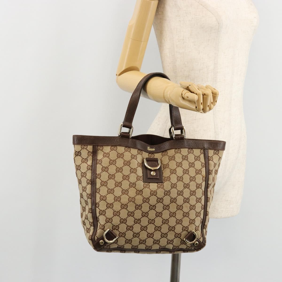 GUCCI GG Canvas Abbey Hand Bag Beige Gold 130739 Auth 176779A