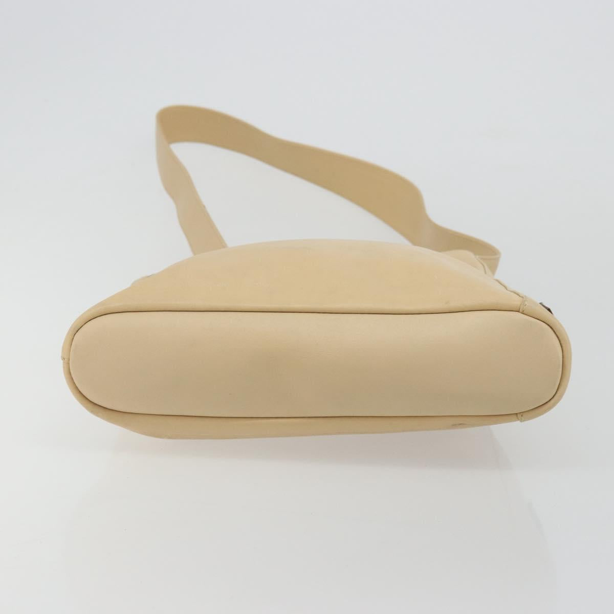 GUCCI Shoulder Bag Leather Beige Silver 91761 Auth 176780