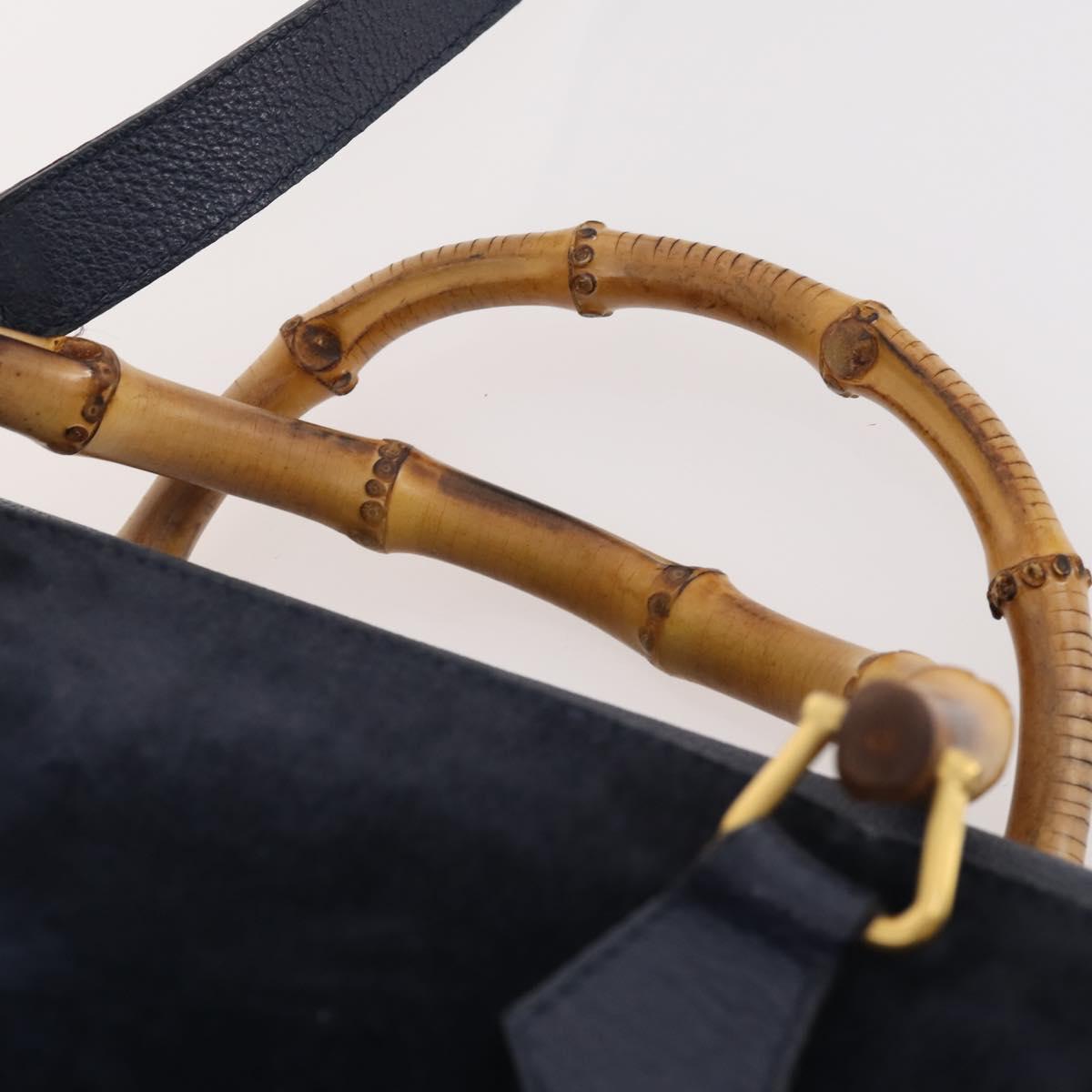 GUCCI Bamboo Hand Bag Suede 2way Navy Gold Auth 176781