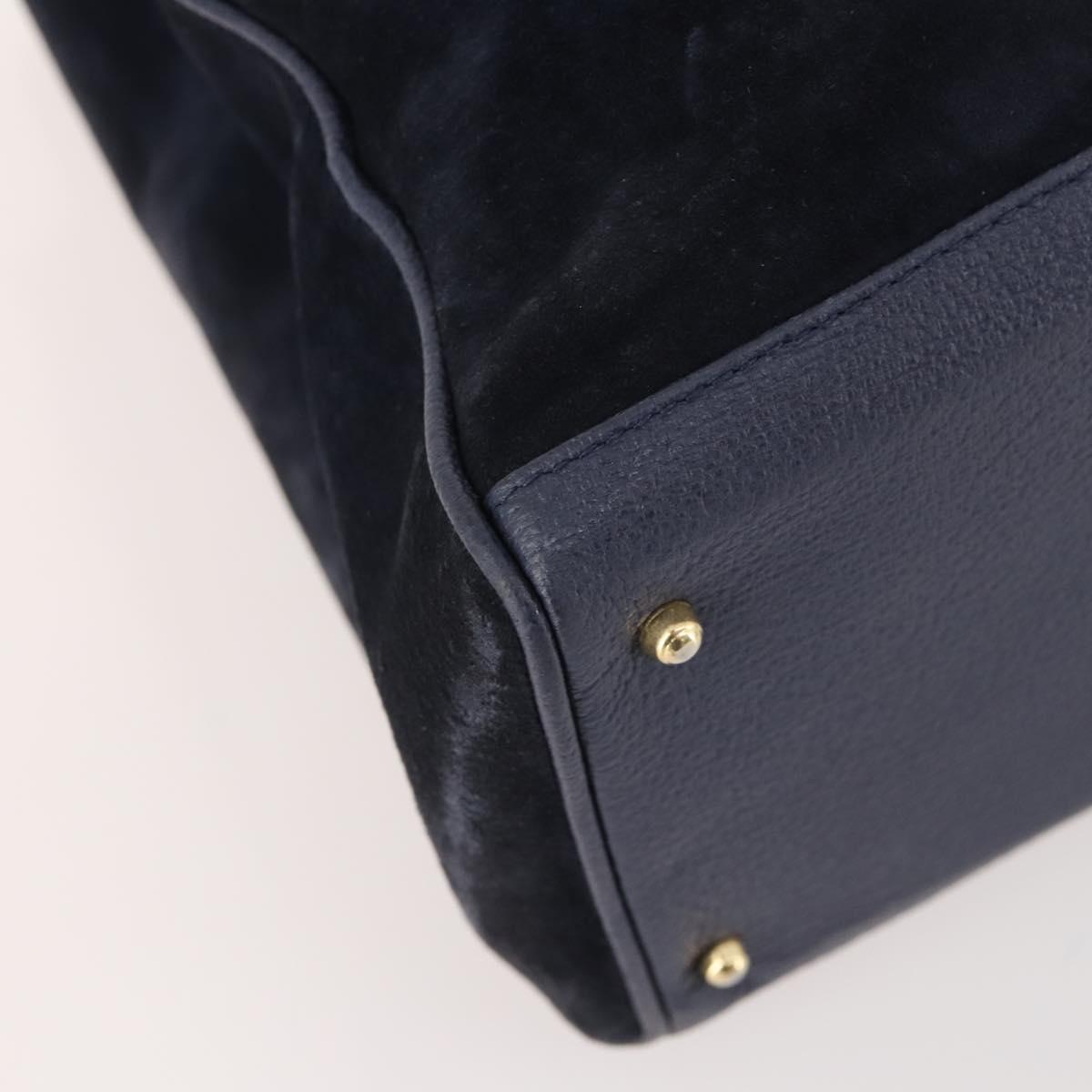 GUCCI Bamboo Hand Bag Suede 2way Navy Gold Auth 176781