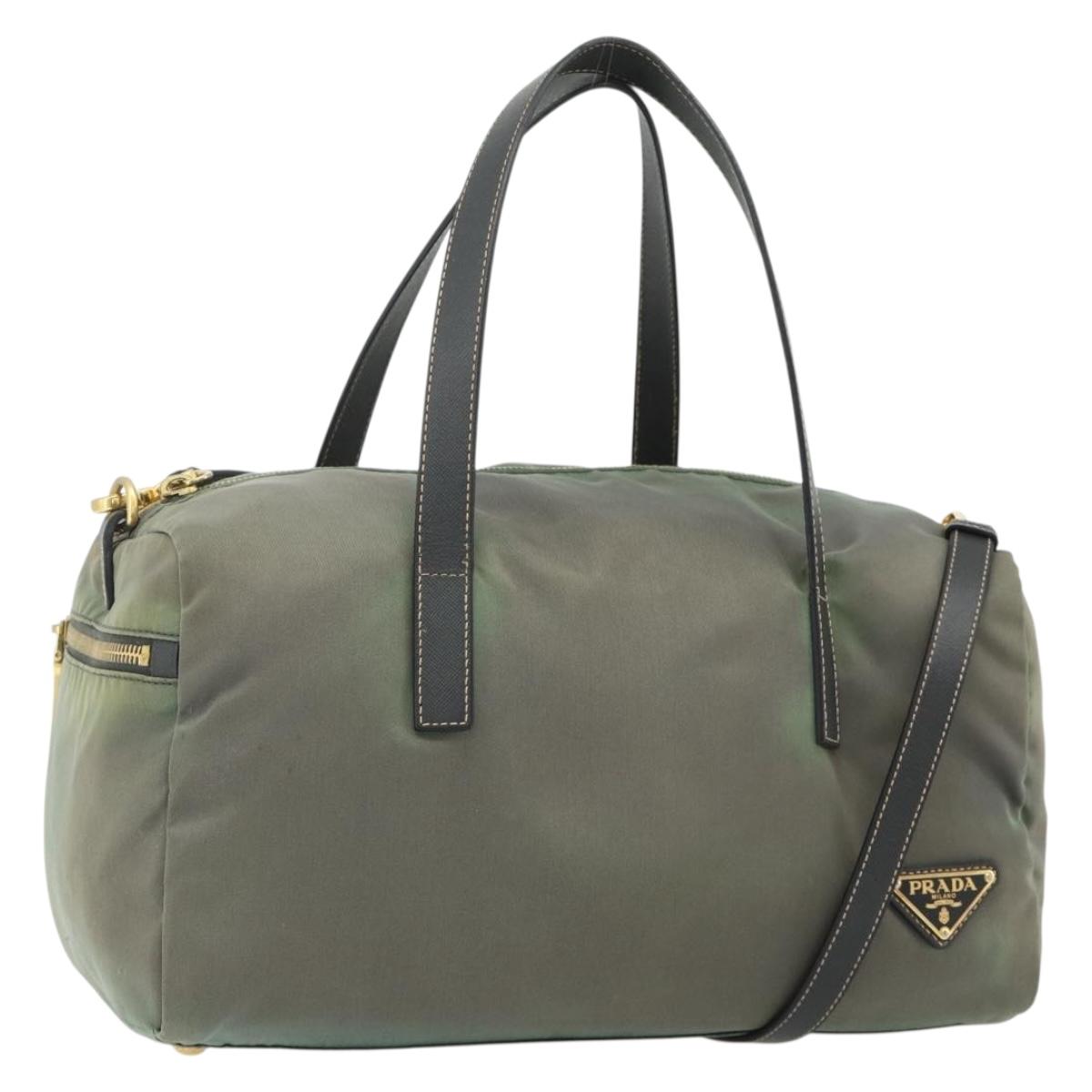 PRADA Shoulder Bag Nylon 2way Green Gold Auth 176782