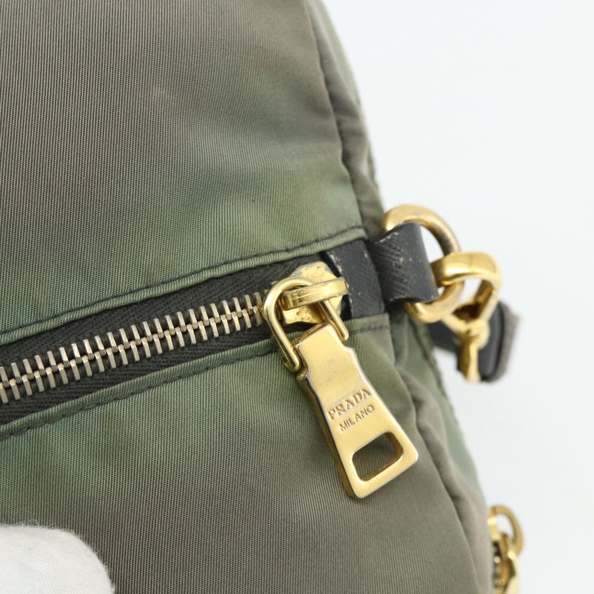 PRADA Shoulder Bag Nylon 2way Green Gold Auth 176782