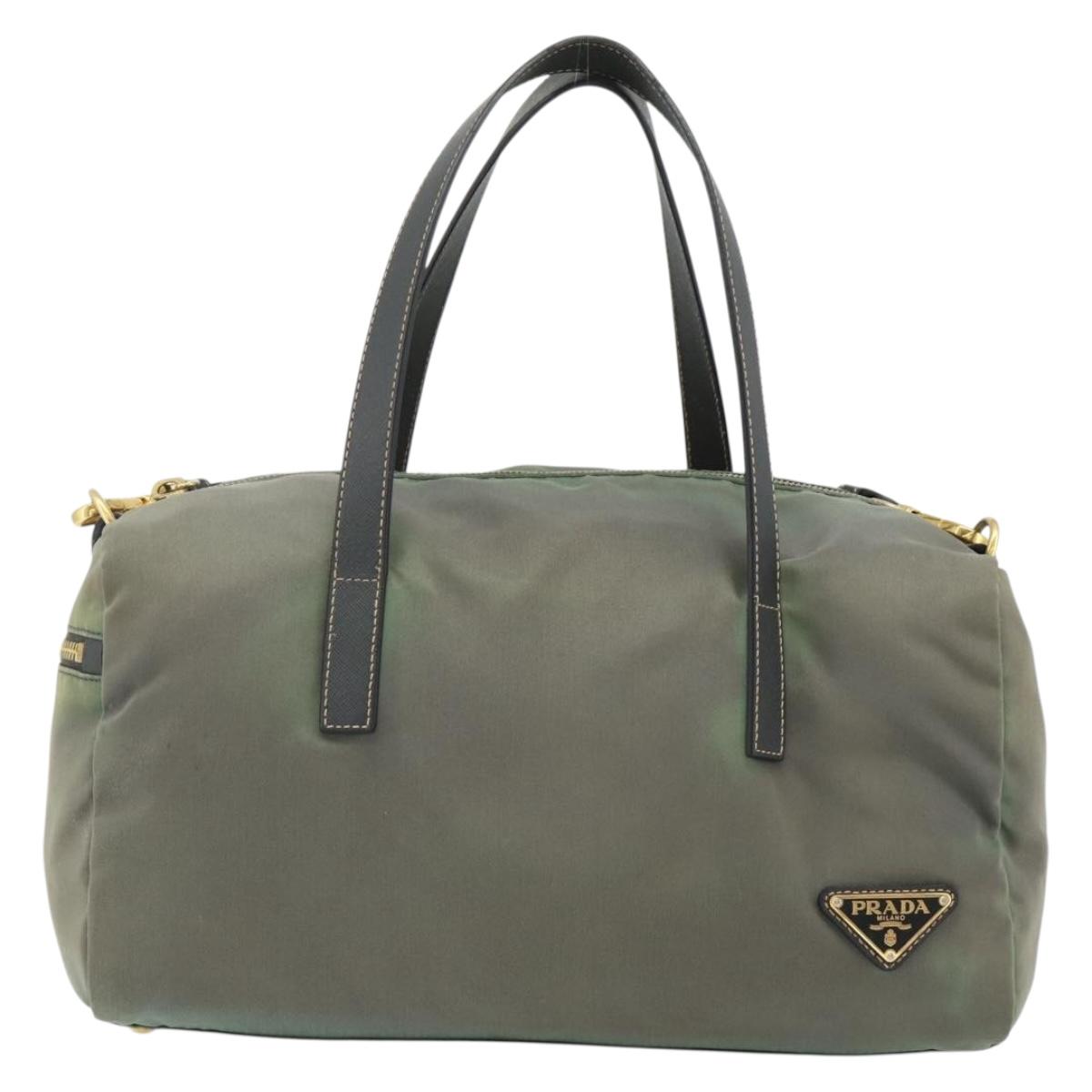 PRADA Shoulder Bag Nylon 2way Green Gold Auth 176782