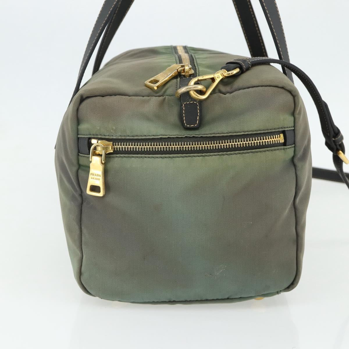 PRADA Shoulder Bag Nylon 2way Green Gold Auth 176782