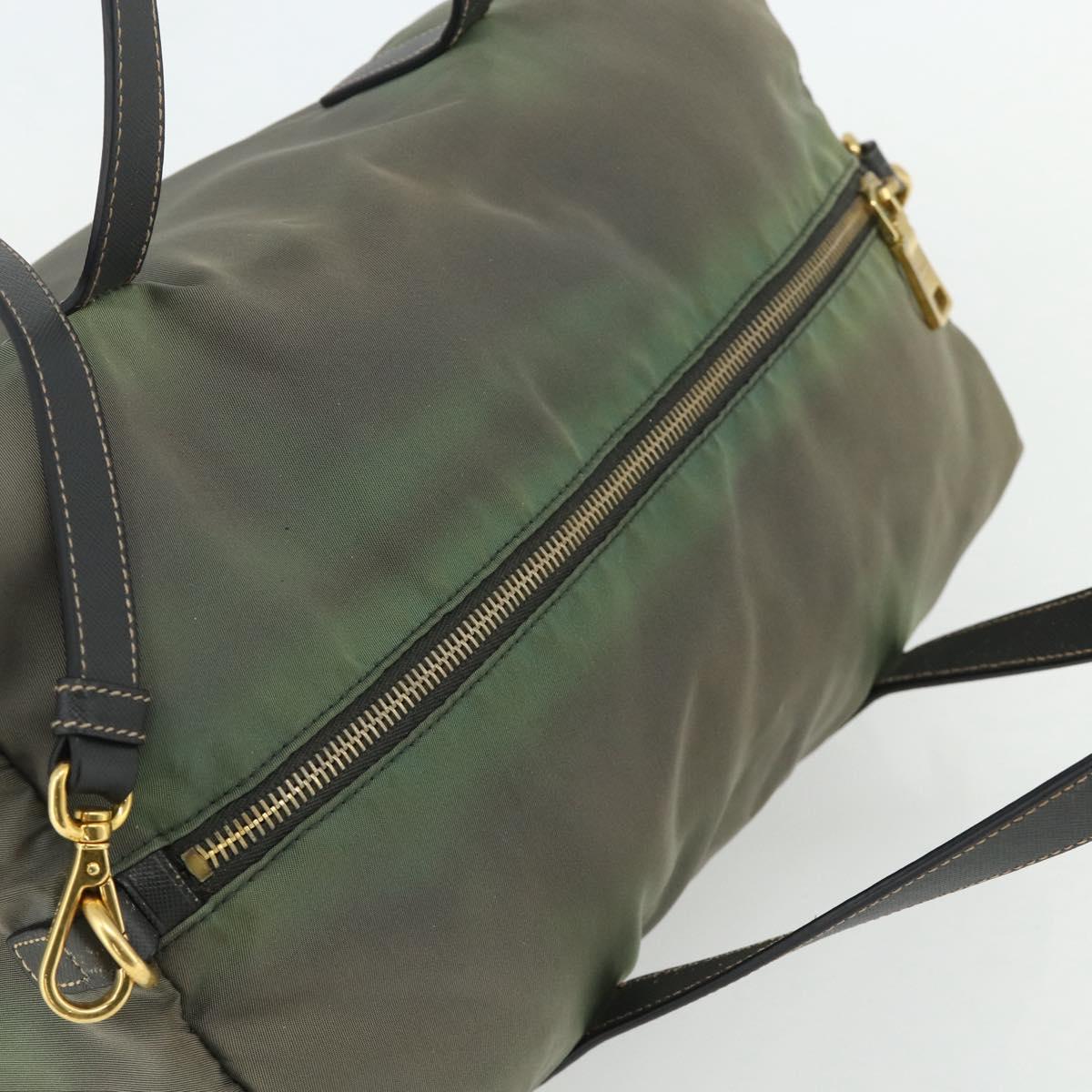 PRADA Shoulder Bag Nylon 2way Green Gold Auth 176782